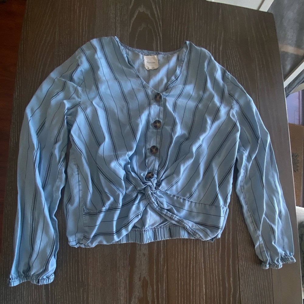 Harper long sleeved button up tie front top